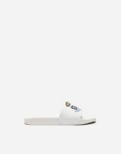 Shop Dolce & Gabbana Leather Sandals With Patches Of The Designers In White