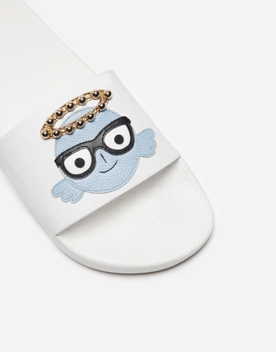Shop Dolce & Gabbana Leather Sandals With Patches Of The Designers In White