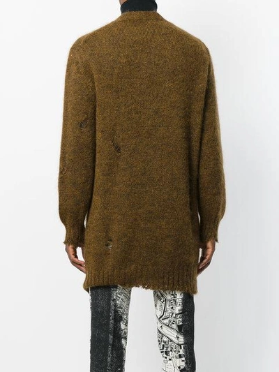 Shop Alexander Mcqueen Distressed Longline Cardigan In Brown