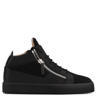 Shop Giuseppe Zanotti - Suede And Leather Mid-top Sneaker Kriss In Black