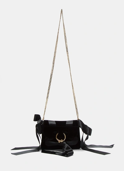 Jw Anderson Mini Pierced Velvet Crossbody Chain Bag In Black