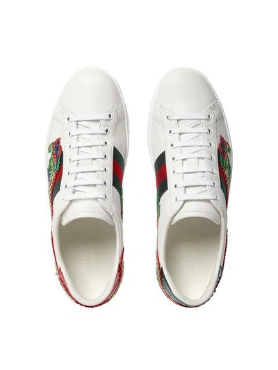 Shop Gucci Dragon Ace Embroidered Leather Sneaker In White