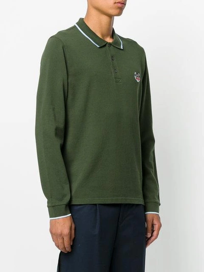 Shop Kenzo Longsleeved Tiger Polo Shirt In Green