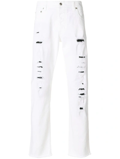 Alexander Mcqueen Distressed Straight Jeans With Contrast Backing, White/black In 9001 - White Stonewa