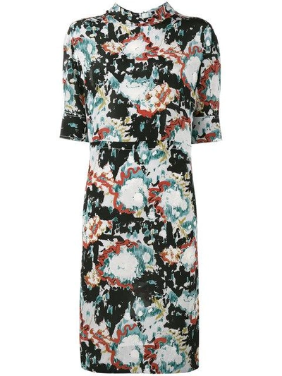 Shop Marni Printed Tie Neck Dress In Multicolour