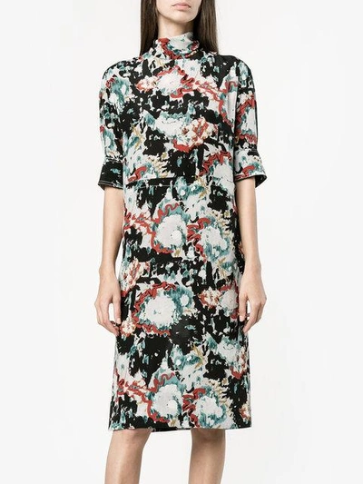 Shop Marni Printed Tie Neck Dress In Multicolour