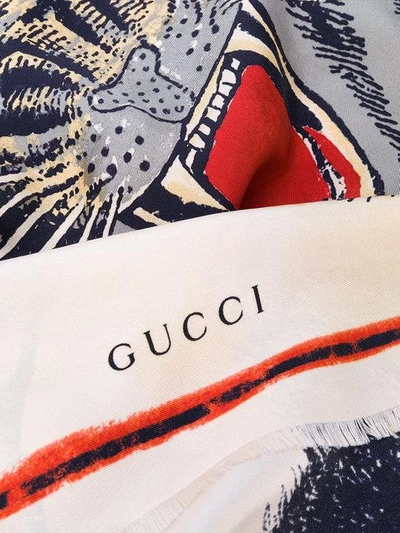 Shop Gucci Tigers Face Print Scarf In Neutrals