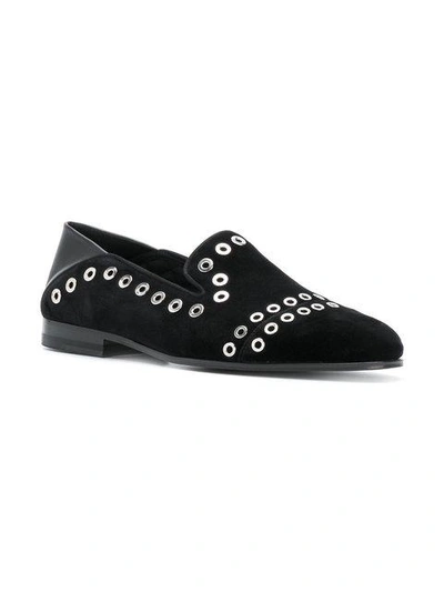 Shop Alexander Mcqueen Eyelet Detail Loafers - Black