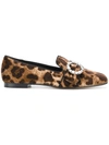 Dolce & Gabbana Leopard Print Loafers With Bejewelled Buckle In Brown