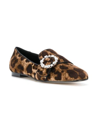 Shop Dolce & Gabbana Leopard Print Loafers With Bejewelled Buckle