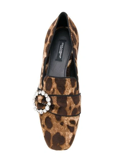 Shop Dolce & Gabbana Leopard Print Loafers With Bejewelled Buckle