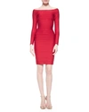 HERVE LEGER LONG-SLEEVE BANDAGE DRESS, LIPSTICK RED