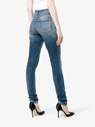 Shop Saint Laurent Blue High Waisted Skinny Jeans