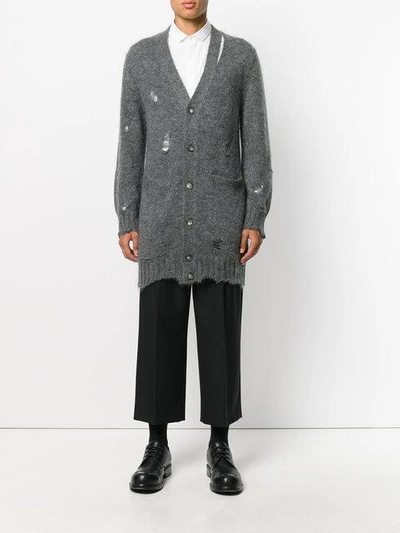 Shop Alexander Mcqueen Distressed Longline Cardigan In Grey