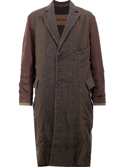 Ziggy Chen Reversible Wool Panelled Coat In Brown