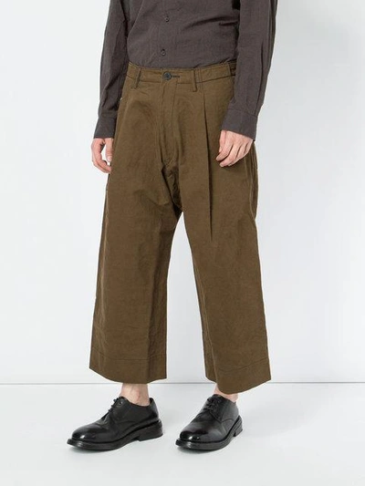 Shop Ziggy Chen Cropped Wide Trousers - Brown