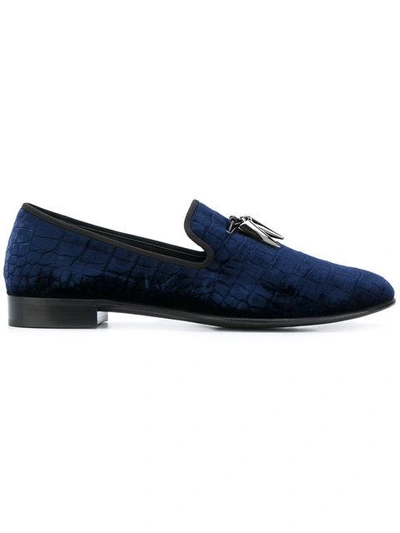 Shop Giuseppe Zanotti Spacey Velvet Slippers In Blue