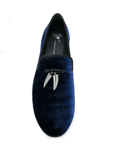 Shop Giuseppe Zanotti Spacey Velvet Slippers In Blue