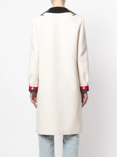 Shop Gucci Gg Web Embroidered Coat - Neutrals