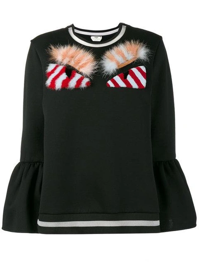 Shop Fendi Monster Furry Applique Sweatshirt In Black