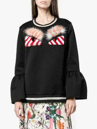 Shop Fendi Monster Furry Applique Sweatshirt In Black