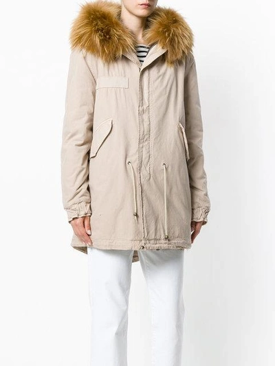 Shop Mr & Mrs Italy Trimmed Hood Mid Parka In Neutrals
