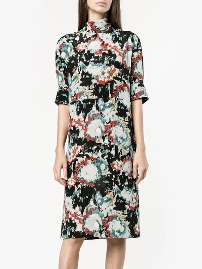 Shop Marni Printed Tie Neck Dress In Multicolour