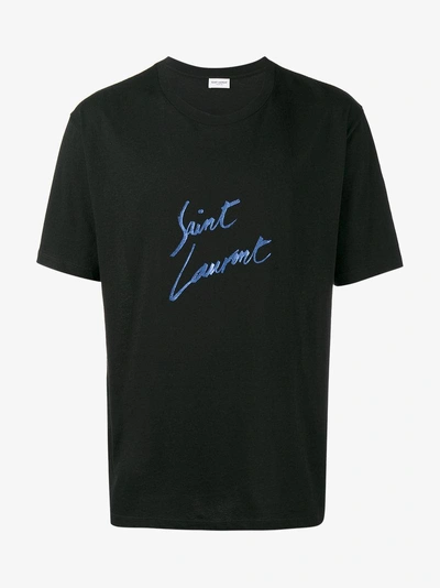 Shop Saint Laurent Black Signature Logo T Shirt