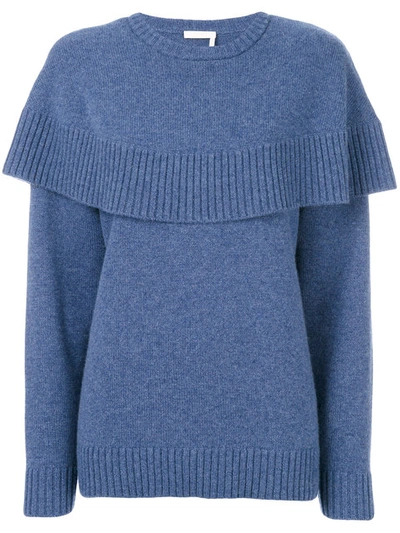 Chloé Iconic Cape-overlay Cashmere Sweater In Blue