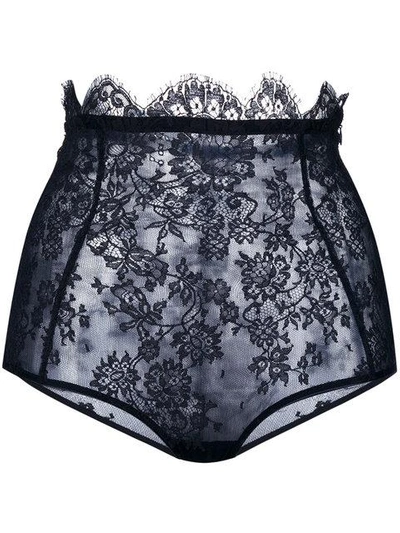 Shop I.d.sarrieri Floral Lace High-waisted Briefs In Blue