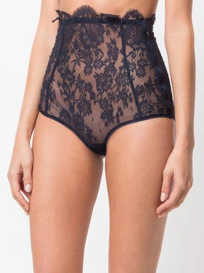 Shop I.d.sarrieri Floral Lace High-waisted Briefs In Blue