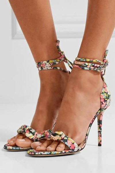 Shop Charlotte Olympia Shelley Bow-embellished Printed Cotton Sandals