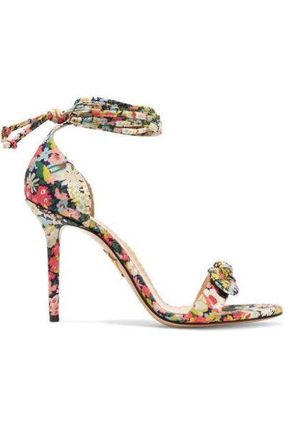 Shop Charlotte Olympia Shelley Bow-embellished Printed Cotton Sandals