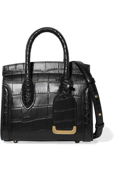 Shop Alexander Mcqueen Heroine Small Croc-effect Leather Tote In Black