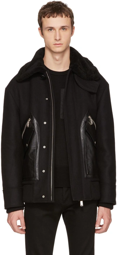 Shop Dsquared2 Black Oversized Wool Bomber Jacket
