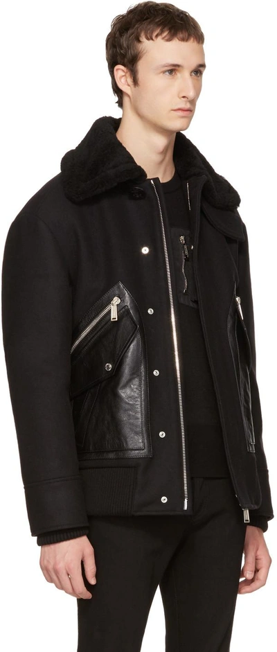 Shop Dsquared2 Black Oversized Wool Bomber Jacket