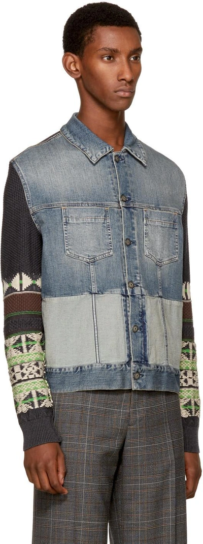 Shop Maison Margiela Indigo Knit Combo Denim Jacket