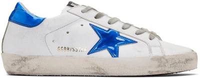 Shop Golden Goose White And Blue Fluo Superstar Sneakers In White/blue Fluo