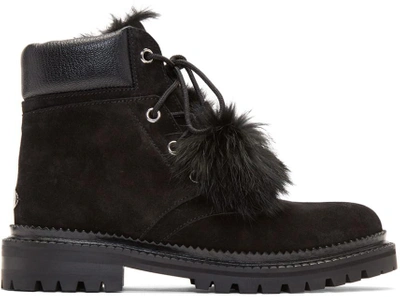 Shop Jimmy Choo Black Suede Pom Pom Elba Boots