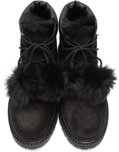 Shop Jimmy Choo Black Suede Pom Pom Elba Boots