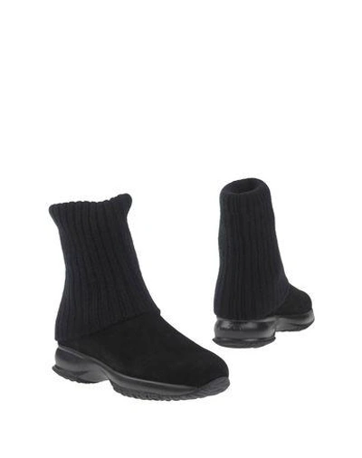 Shop Hogan Woman Ankle Boots Black Size 4.5 Textile Fibers, Leather