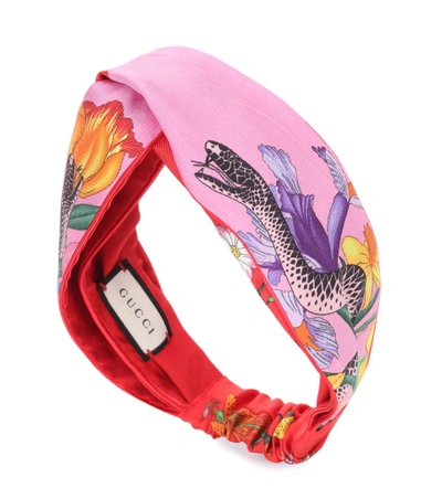 Shop Gucci Printed Silk Headband In Multicoloured