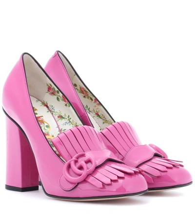 Gucci Marmont Patent Leather Pumps In Pink