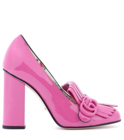 Shop Gucci Marmont Patent Leather Pumps In Pink