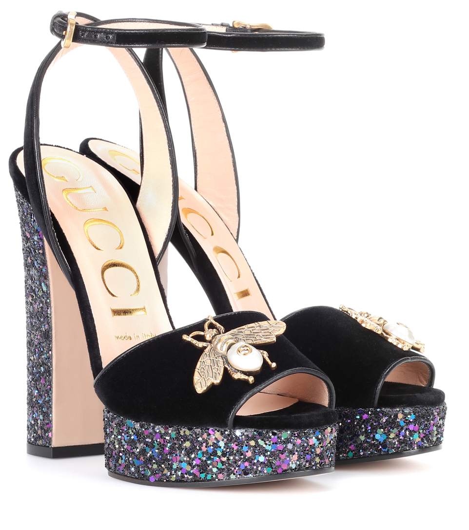 Gucci Platform Sandals With Bee In Black | ModeSens