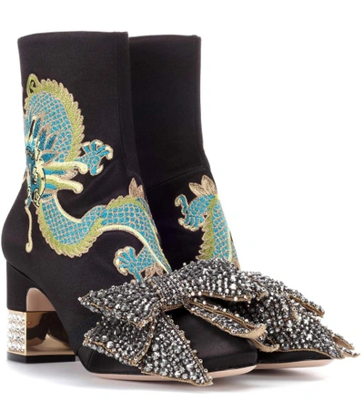 Gucci Candy Dragon-embroidered Satin Booties In Nero/nero