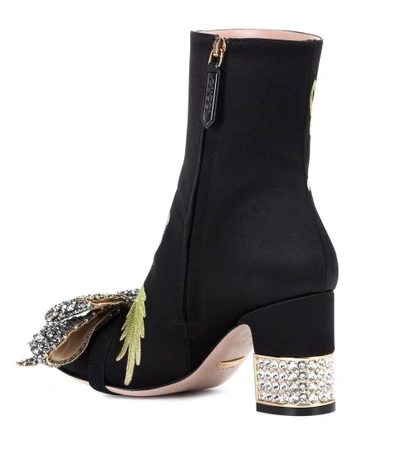 Shop Gucci Embroidered Satin Ankle Boots In Black