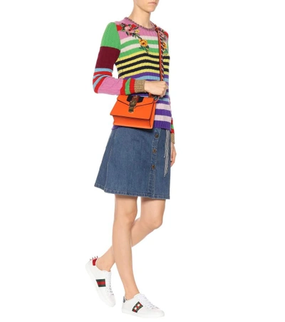 Shop Gucci Sylvie Mini Leather Crossbody Bag In Orange