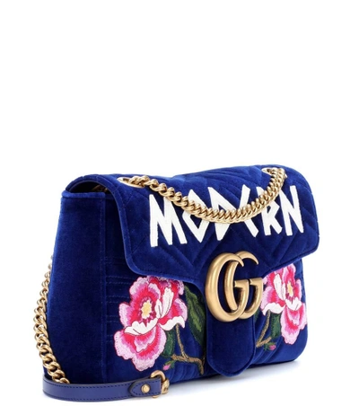 Shop Gucci Gg Marmont Medium Velvet Shoulder Bag In Blue