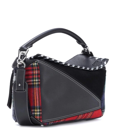 Shop Loewe Puzzle Leather, Suede And Wool Shoulder Bag In Llack